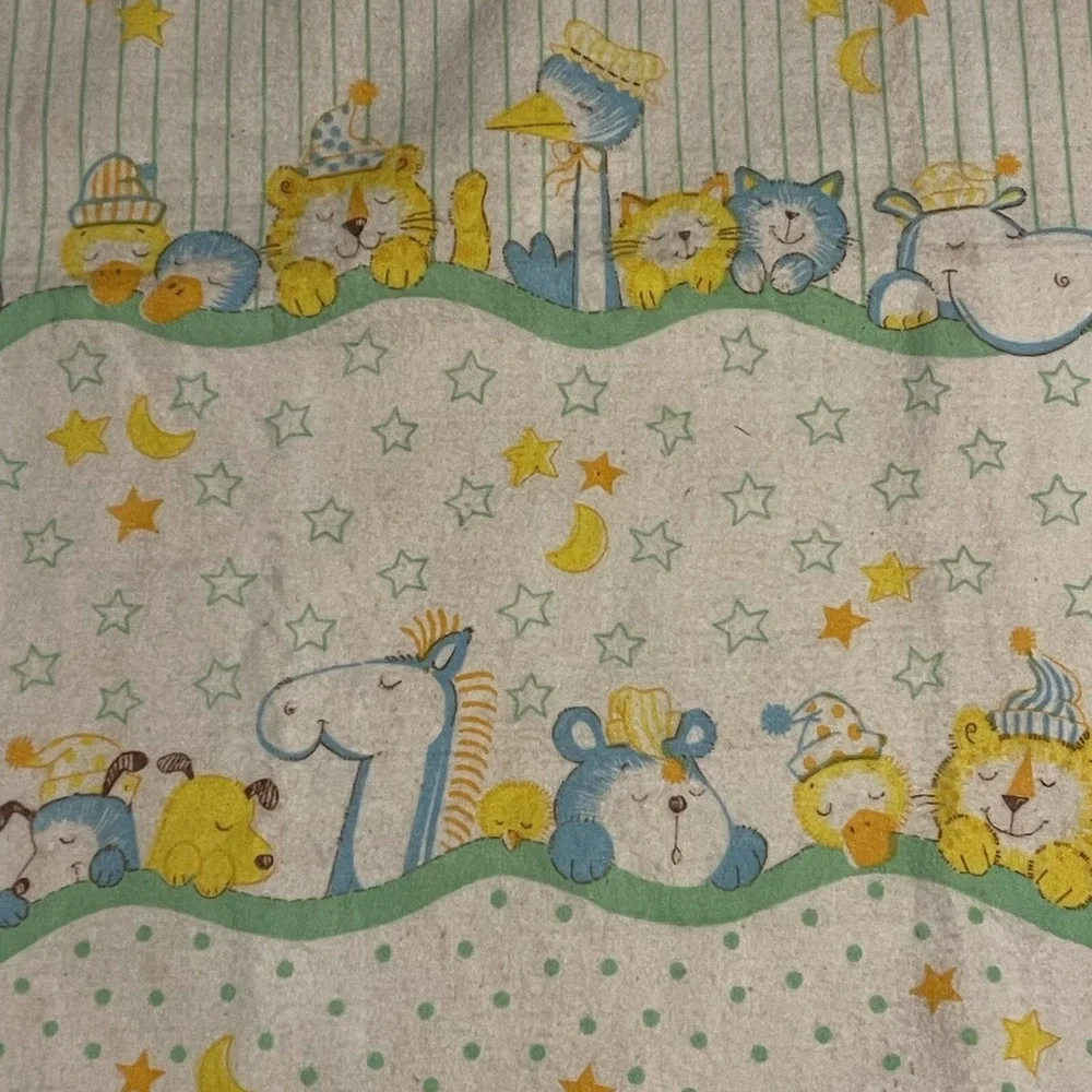 Vintage Satin Edge Baby Blanket Star Moon Sleepy Giraffe Duck Dog Cat Tiger Bear